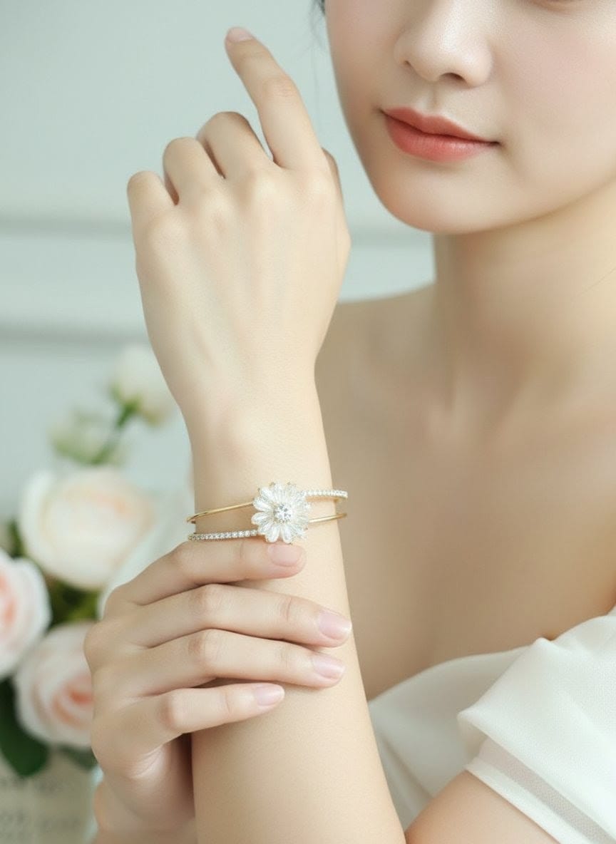 Floral Diamond-Studded Bracelet for Women