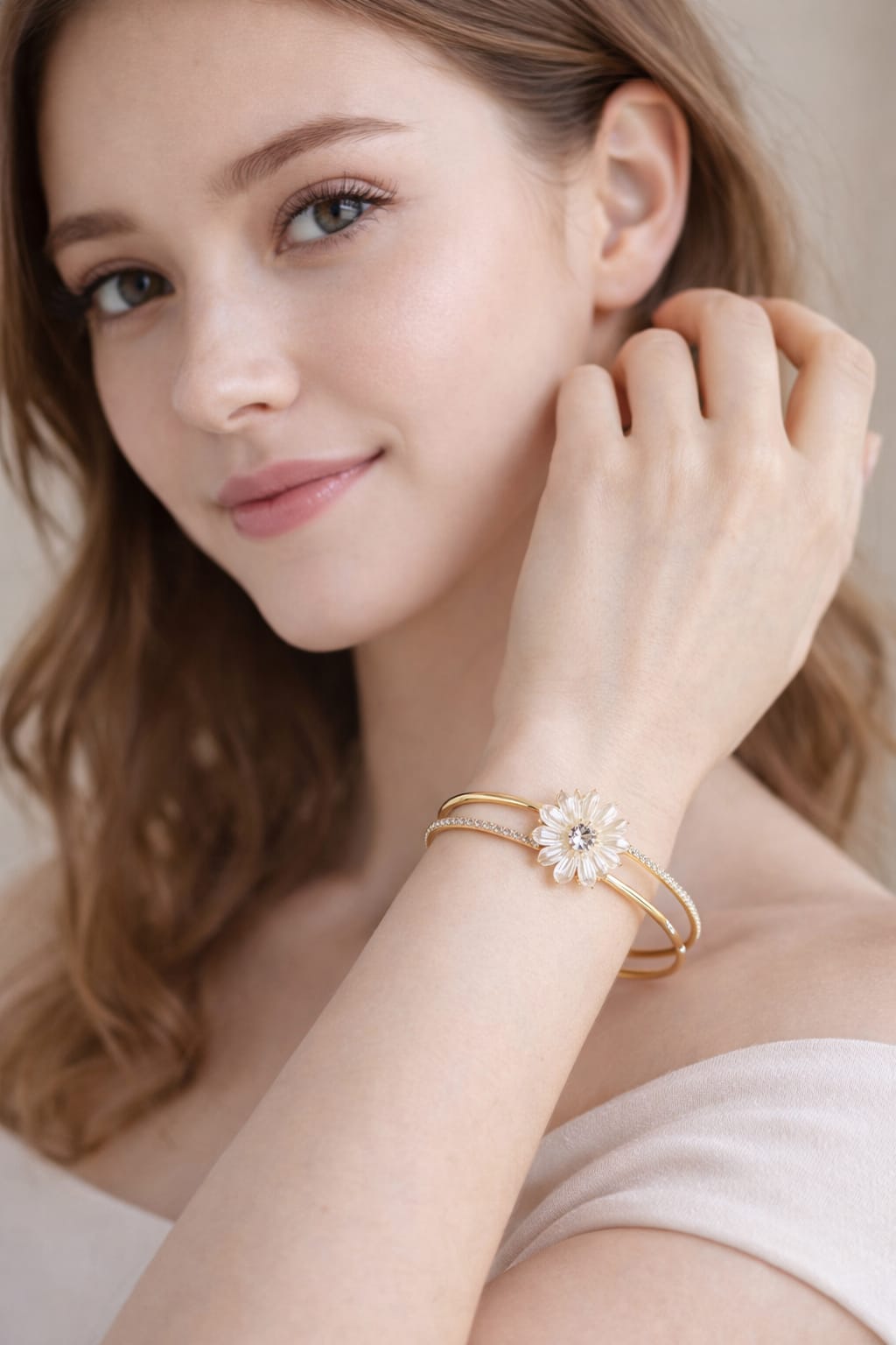 Floral Diamond-Studded Bracelet for Women