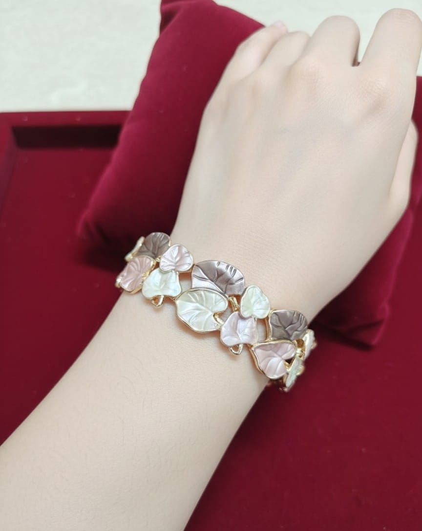 Leaf Design Enamel-Plated Bracelet for Women