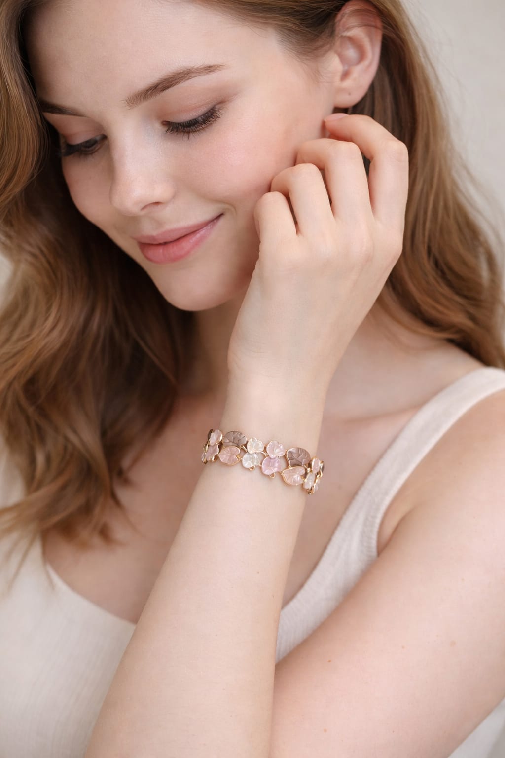 Leaf Design Enamel-Plated Bracelet for Women