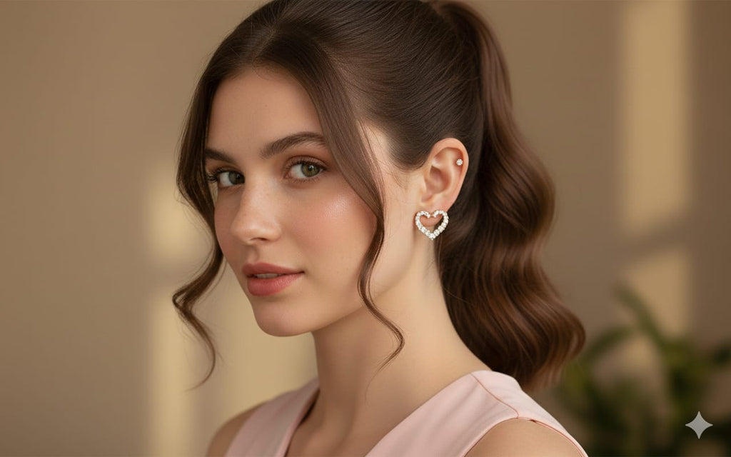 Heart-Shaped Diamond-Studded Earrings for Women