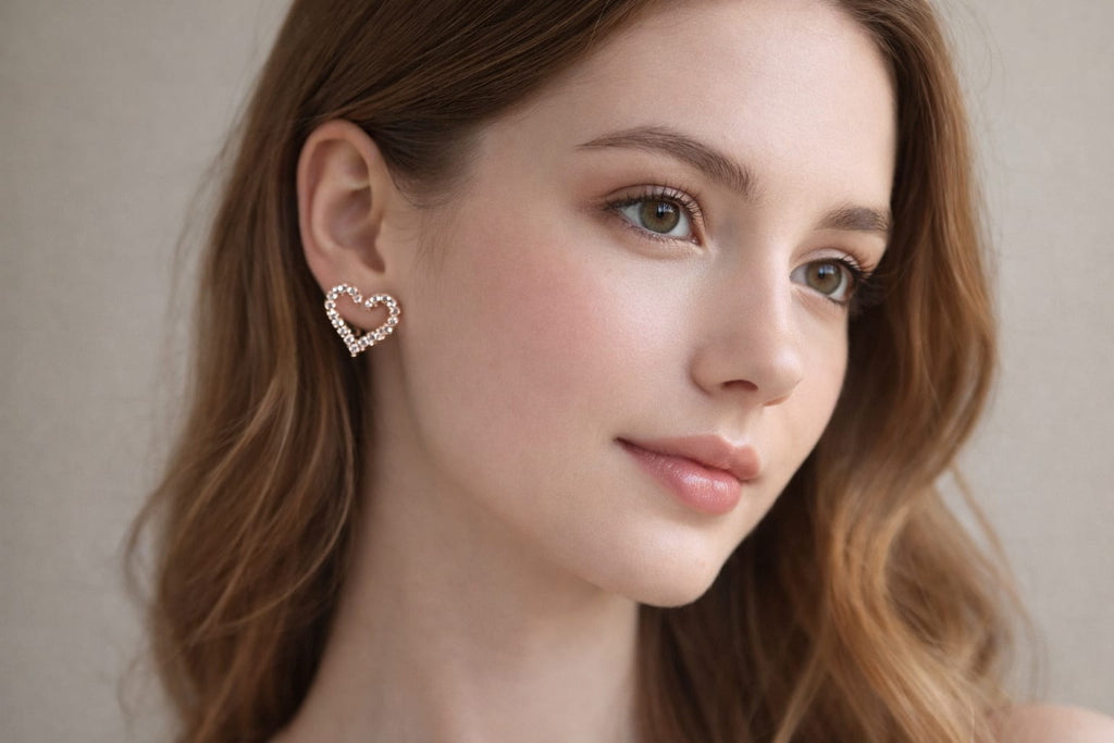 Heart-Shaped Diamond-Studded Earrings for Women
