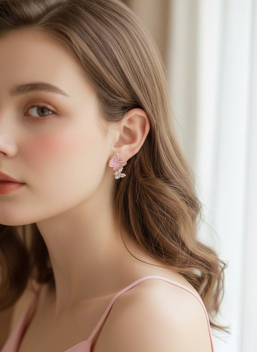 Butterfly Resin & Zirconia Diamond-Studded Earrings for Women
