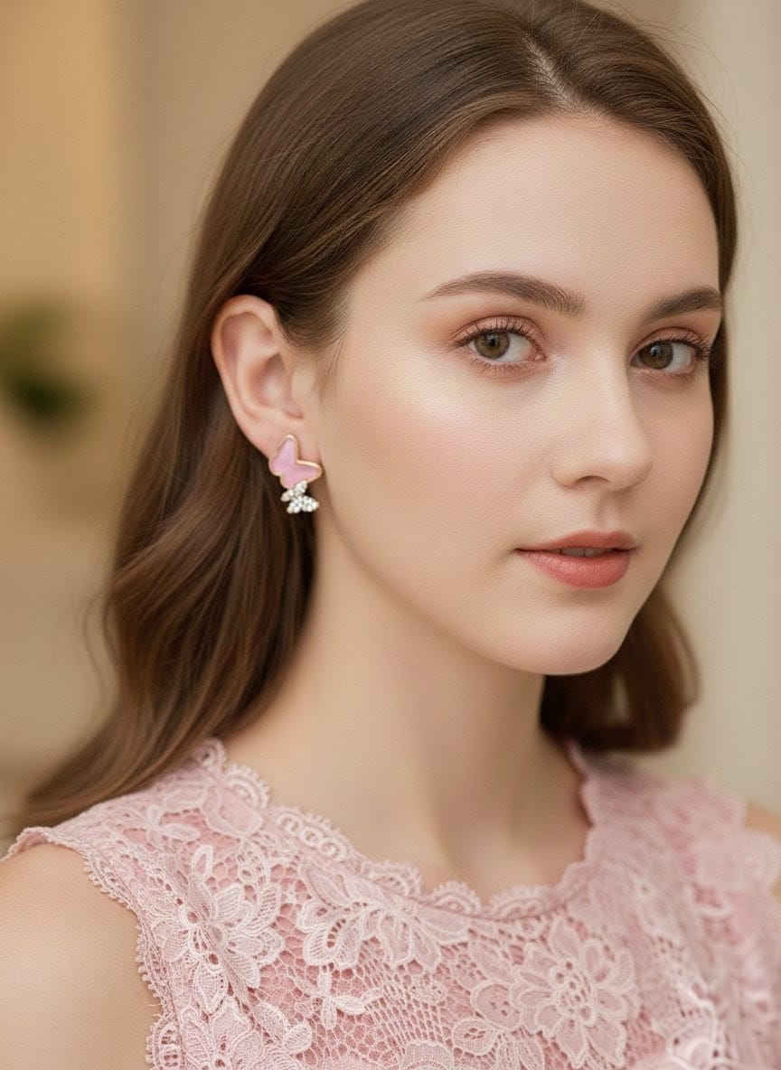 Butterfly Resin & Zirconia Diamond-Studded Earrings for Women