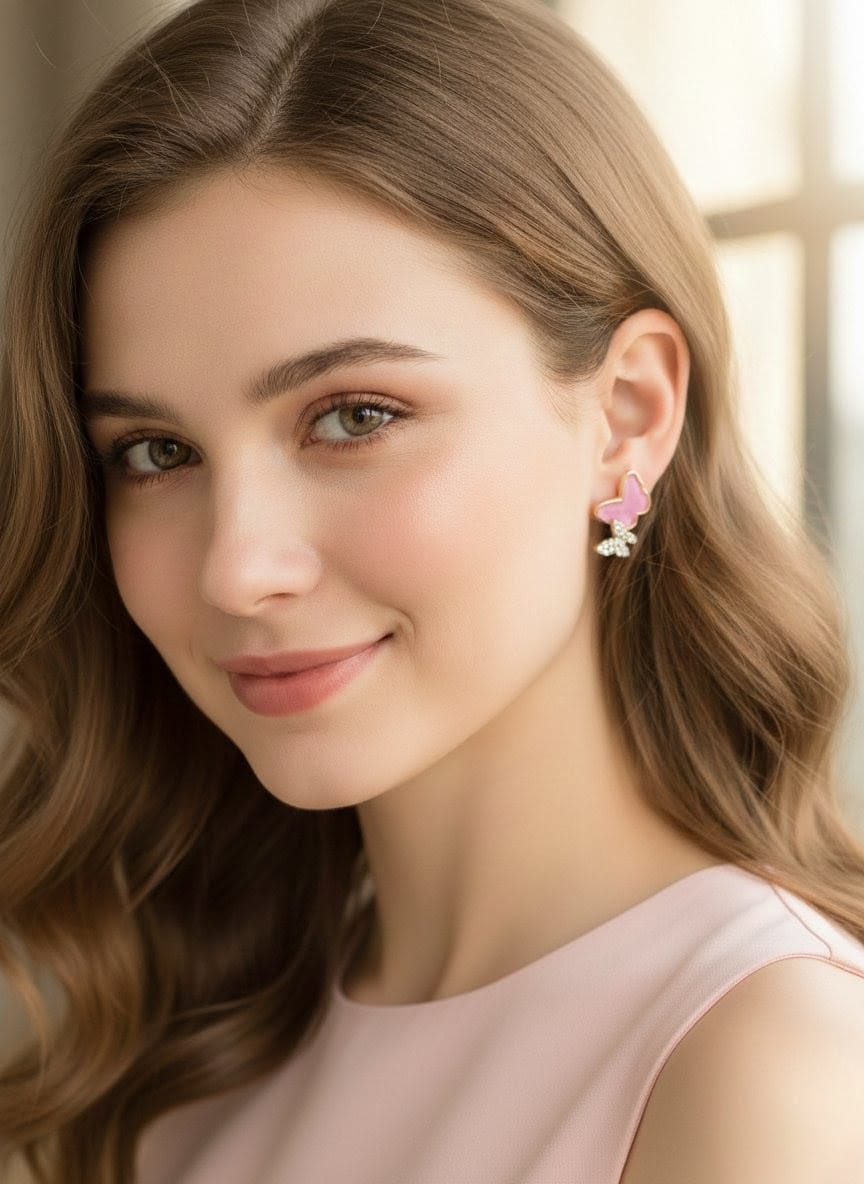 Butterfly Resin & Zirconia Diamond-Studded Earrings for Women