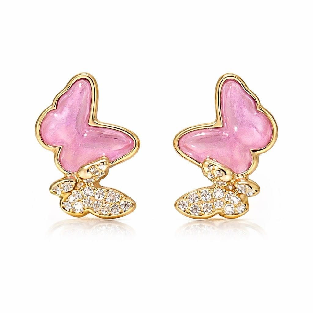 Butterfly Resin & Zirconia Diamond-Studded Earrings for Women