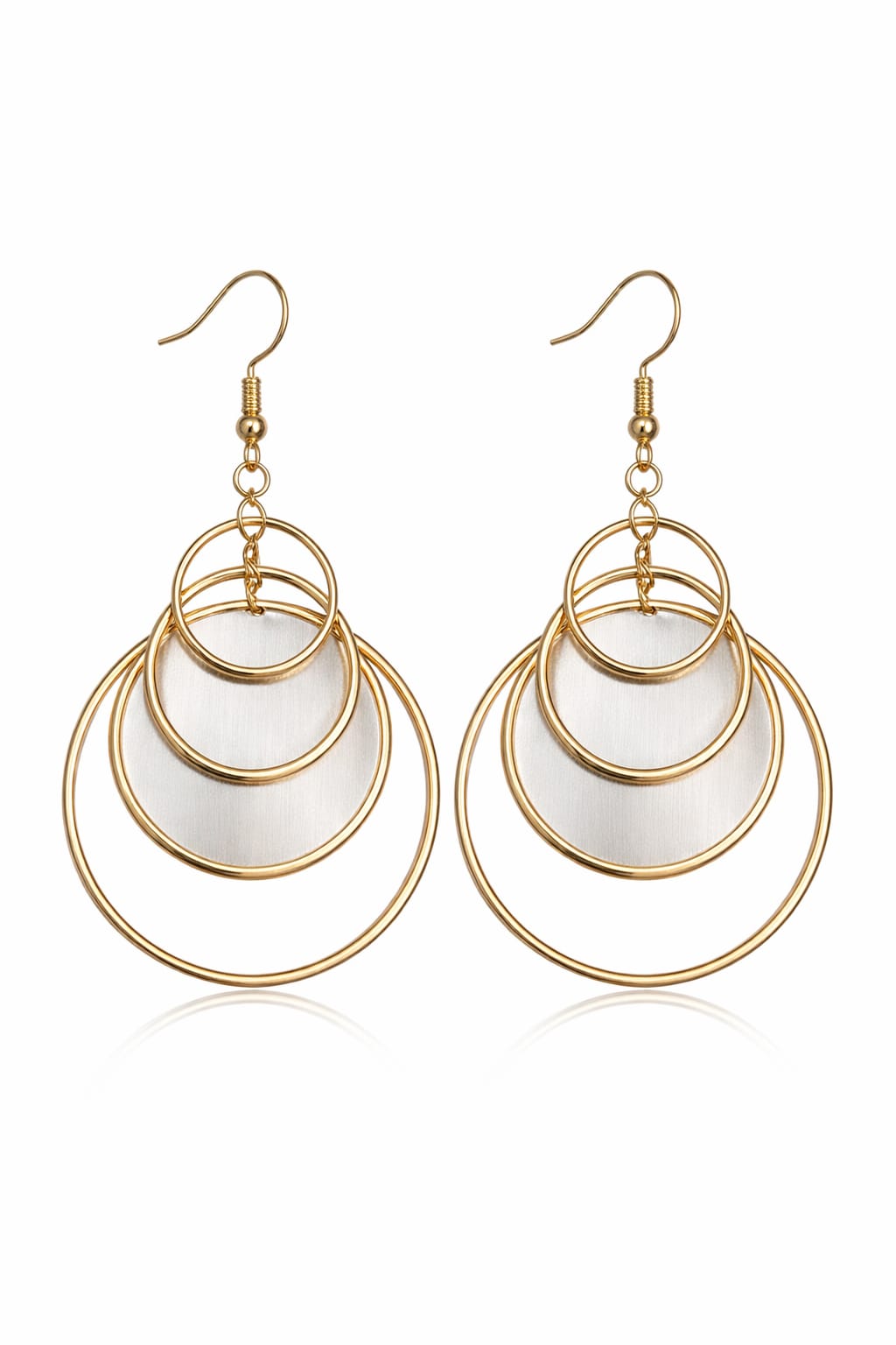 Gold & Silver Multi-Layer Hoop Dangle Earrings – Lightweight Statement Drop