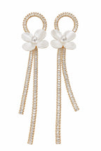 Gold Plated Floral Pearl & Crystal Long Tassel Earrings – Elegant Partywear