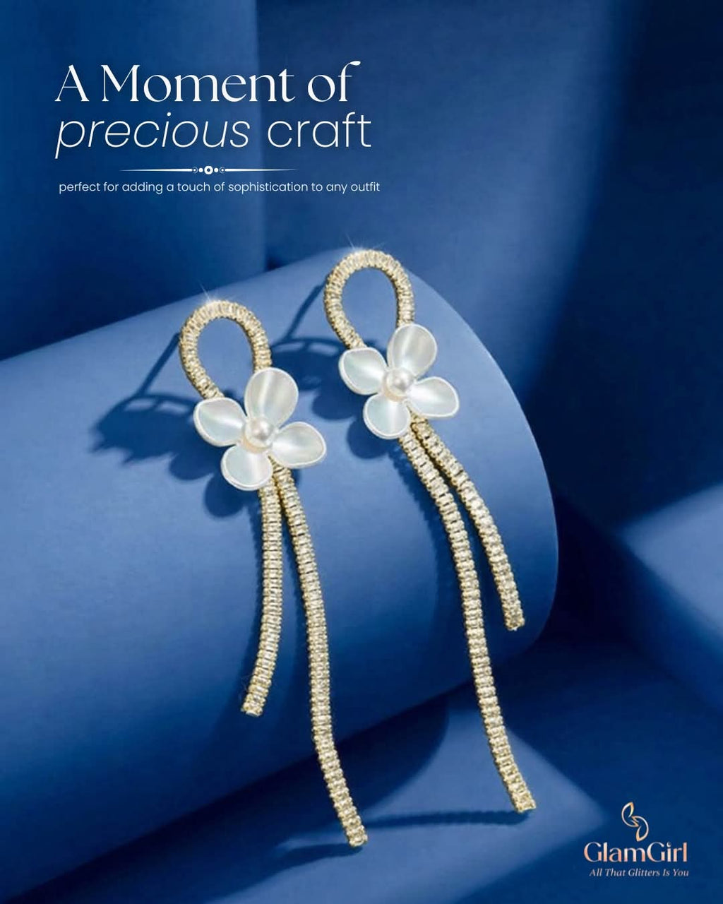 Gold Plated Floral Pearl & Crystal Long Tassel Earrings – Elegant Partywear