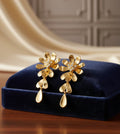 Anti-Tarnish Gold-Tone Floral Drop Earrings with Crystal & Teardrop Dangle