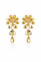 Anti-Tarnish Gold-Tone Floral Drop Earrings with Crystal & Teardrop Dangle