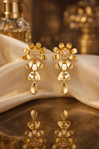 Anti-Tarnish Gold-Tone Floral Drop Earrings with Crystal & Teardrop Dangle