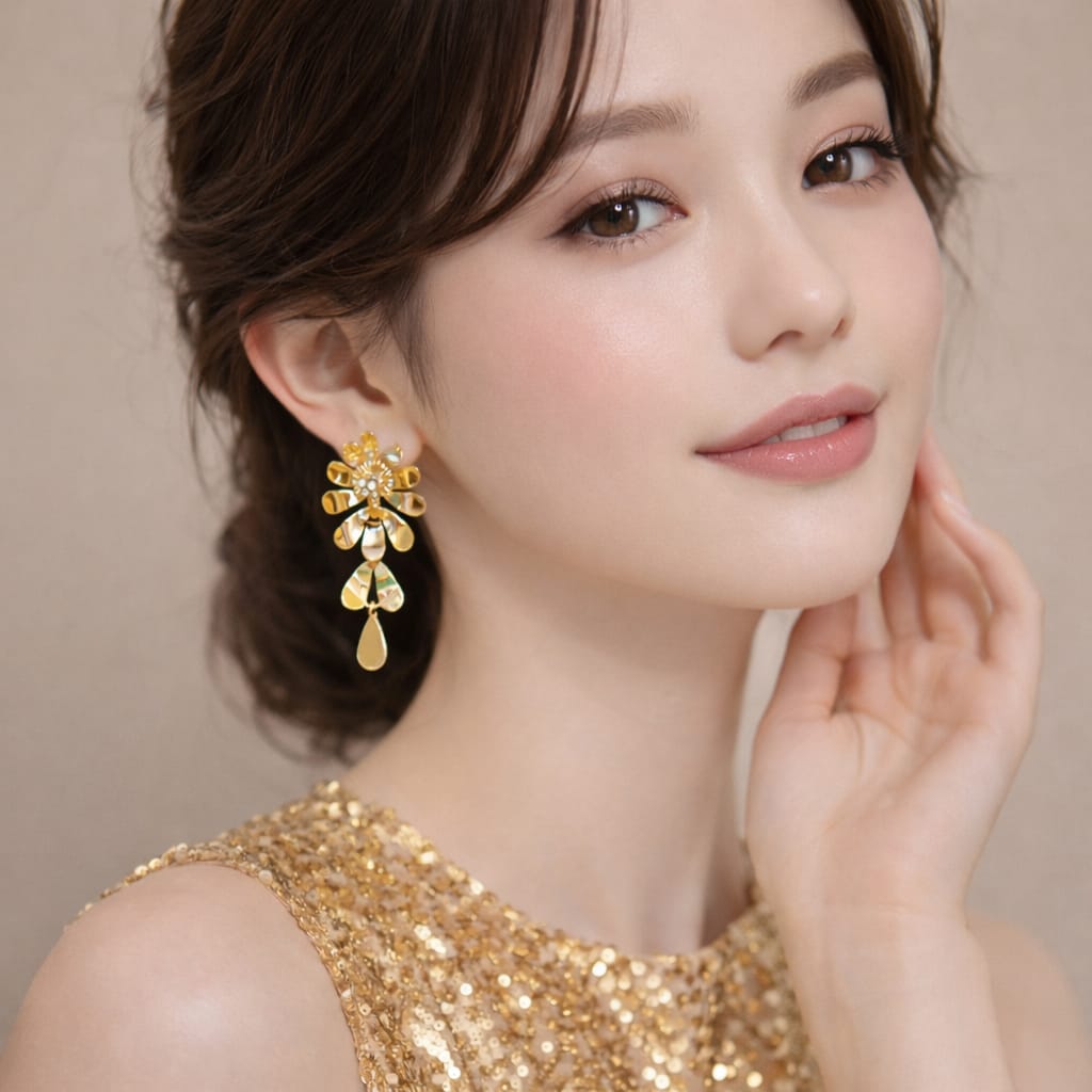 Anti-Tarnish Gold-Tone Floral Drop Earrings with Crystal & Teardrop Dangle