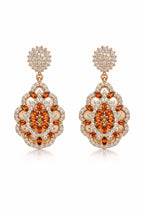 Rose Gold Plated Floral Drop Earrings with Orange & White CZ – Partywear Statement