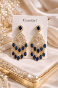 GlamGirl Blue Sapphire Crystal Chandelier Earrings – Gold-Plated Statement Drop