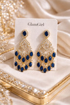 GlamGirl Blue Sapphire Crystal Chandelier Earrings – Gold-Plated Statement Drop