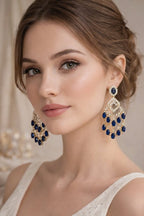 GlamGirl Blue Sapphire Crystal Chandelier Earrings – Gold-Plated Statement Drop