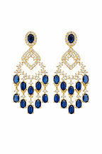 GlamGirl Blue Sapphire Crystal Chandelier Earrings – Gold-Plated Statement Drop