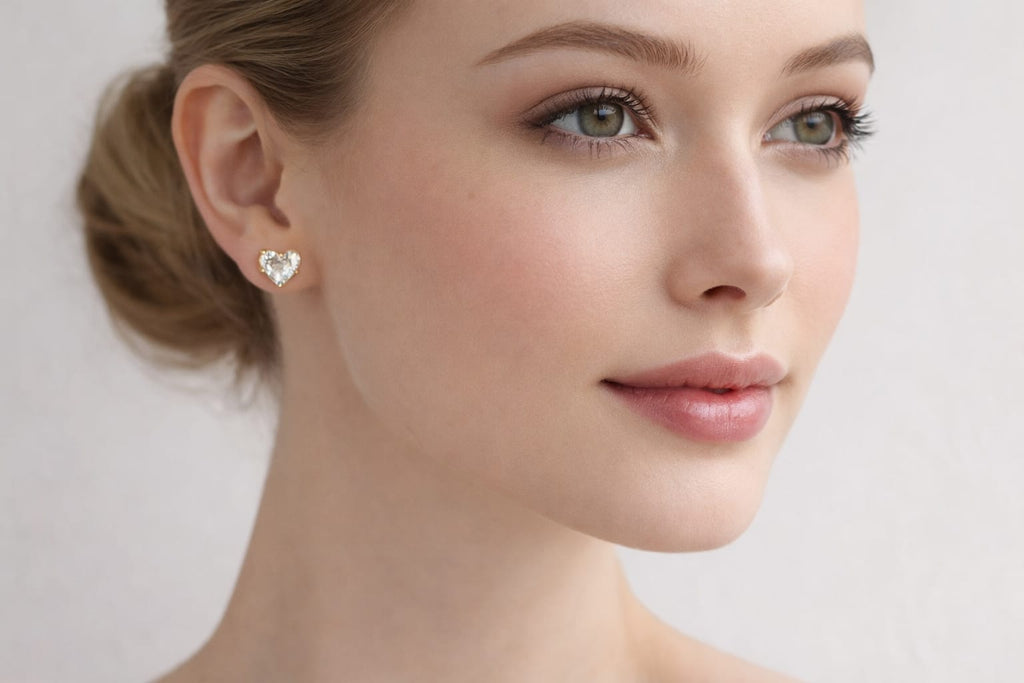 GlamGirl Heart-Shaped CZ Stud Earrings – Gold-Plated Elegant Statement