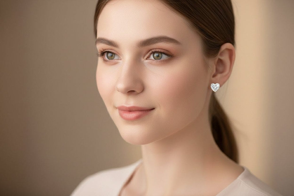 GlamGirl Heart-Shaped CZ Stud Earrings – Gold-Plated Elegant Statement