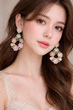 Gold Plated Floral Chandelier Earrings – Pastel Pink & Mint Green Crystal Drop