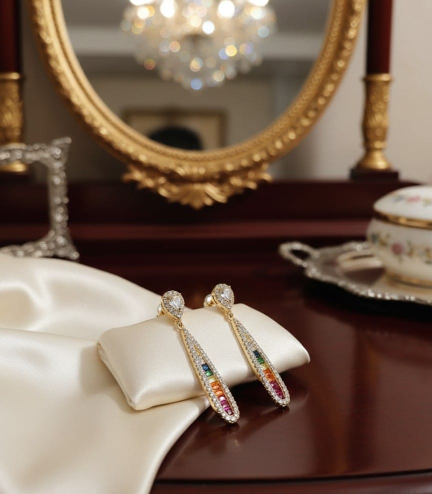 Elegant Multicolour Gemstone Drop Earrings