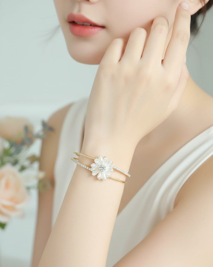 Floral Diamond-Studded Bracelet for Women